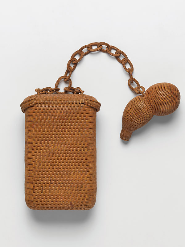 A woven pouch with en-suite gourd netsuke